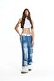 Blue Ecru Contrast Fabric Ripped Denim Wide Leg Pants 19062 - 3