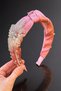 Bym Pink Satin Single Side Stone Embroidered Women's Hair Crown Evening Dress Henna Engagement Accessory - 2