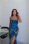 Blue Patterned Slit Ruffle Tulle Dress - 4