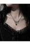 Gothic Snake and Butterfly Figured Silver Color Necklace with Red Stone Detail