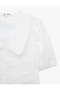 Cotton Short Balloon Sleeve Buttoned Baby Collar Lace Shirt - 3