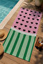 Pink Heart and Green Vertical Stripes Patterned 70X150 Beach Towel - Cotton Bath Towel - 3