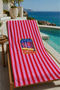Red Striped Retro Canister Motif 70X150 Beach Towel - Digital Printed Fade-Resistant Bath Towel