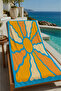 Yellow Blue Abstract Floral Pattern 70X150 Beach Towel - Digital Printed Bath Towel