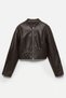 Women's Biker Crop High Collar Zippered Light Brown Leather Jacket - 7