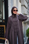 Women's Chinese Buttoned Waist Tie Long Tunic Brown - 3