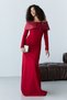 Burgundy Madonna Collar Beaded Embroidered Long Sleeve Evening Dress - 2