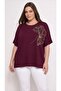 Women's Plus Size Short Sleeve Crew Neck Embroidery and Stone Detail Blouse 2054-26 - 2