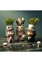 Charming Figurine 3PCS Set Green Pink Grey Polyresin Decorative Flower Vase Cute Girl Succulent Pot Modern Indoor Home Office Table Decor Gift Set - 4