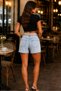 Women's Belted Pocketed Frayed Lycra Short Cotton Stylish Elegant Full Push-Up Casual Blue Denim Shorts - 3