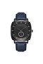 Men's Black Stainless Steel Watch, Blue Leather Band | Trndbk45
