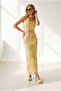Women's Yellow Scarf Draped Lined Tulle Dress Elb-19002689 - 3