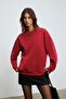 Karius Women's Organic Cotton Fleece Lined O Oversized Round Neck Burgundy Sweatshirt