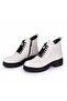 Women's Beige Genuine Leather Warm Lined Boots with Laces and Zipper - 2