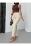 Women's Naturel Jean Pants High Waist Mom Jean Front Stitched Slit Tassel Cuffed Pants