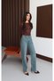 Women's Green Tint High Waist Straight Fit Green Toned 5 Pocket Straight Leg Jean Trousers - 4