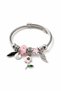 Pink Flower and Drop Stone Detailed Charm Bracelet - Adjustable Steel Jewelry with Twisted Body Design - 2