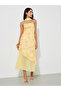 Yellow Graphic Print A-Line Midi Dress with Scarf - 3