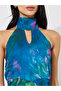 Blue Floral Print Halter Neck Sheath Midi Dress - 4