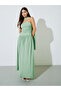 Green Solid Ruched Sleeveless Maxi Dress with Scarf
