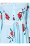 Blue Floral Print Lace Details A-Line Midi Dress - 4
