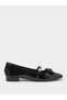 Black Patent Ballerina Flats with Diamante Strap and Bow Detail