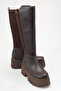 Helena Brown Rustic Women's Daily High Sole Scuba Fabric Flat Rustic Wedge Heeled Boots