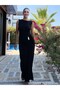 Black Dress with Side Gatherings and Buckle on the Shoulder and Waist - 3