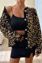 Women's Leopard Patterned Knitwear Cardigan – Buttoned, Soft Textured Stylish Winter Cardigan - 2