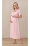 Women's Powder Flounce Sleeve Scallop Lace Maternity Nightgown Set - 5