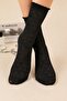Women's Black Diamond Patterned Thin Ruffled Ankle Socks