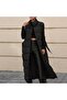 Women's Black Stand-Up Collar Double-Pocketed Long Puffer Vest with Belt - 5