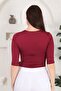 Burgundy Double-Breasted V-Neck Snap Fastener Stretchy Women's Bodysuit - 6