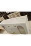 Modern White Console Buffet Table with Arched Glass Doors and Black Accents - 3