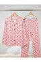 Women's Dot Patterned Front Buttoned Shirt Collared 100% Cotton Milan Pajama Set - 5
