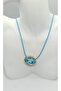 Aqua Blue Leather Drawstring Stone Pendant with Chain (Max 60 cm)