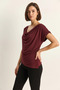 Women's Gathered Waist, Asymmetrical Cut, Burgundy Blouse - 2
