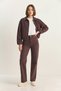 Women's Faux Fur Collar Lined Denim Bomber Jacket with Pocket Detail and Brown Pants Set - 5