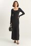 Women's Long Sleeve U-Neck Relaxed Black Dress - 5