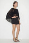 Women's Boat Neck Bat Sleeve Transparent Chiffon Black Blouse - 2