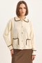 Women's Polo Collar Pocket Detailed Shepherd Stitched Knitwear Cream Cardigan - 5