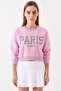 Women's Paris Printed Three Thread Ribbed Candy Pink Sweatshirt - 7