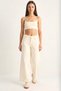 Women's Patterned Pocket Detailed High Waist Wide Leg Denim Cream Trousers - 7