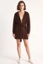 Women's Hooded Shawl Collar Belted Brown Cardigan - 7