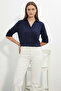 Women's Short Sleeve Oversize Cut Navy Blue Shirt - 5