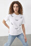 Women's Bead Stone Embroidered Dragonfly Patterned Comfortable Fit t Shirt White - 6