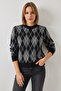 Women's Crew Neck Argyle Patterned Black Anthracite Sweater - 5