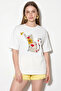 Women's Crew Neck Cat Printed Oversize Cotton t Shirt White