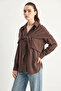 Women's Oversize Modal Brown Shirt with Shawl Accessory - 2