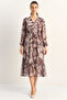 Women's Elastic Waist V-Neck Button Detailed Lined Patterned Chiffon Mink Dress - 3
